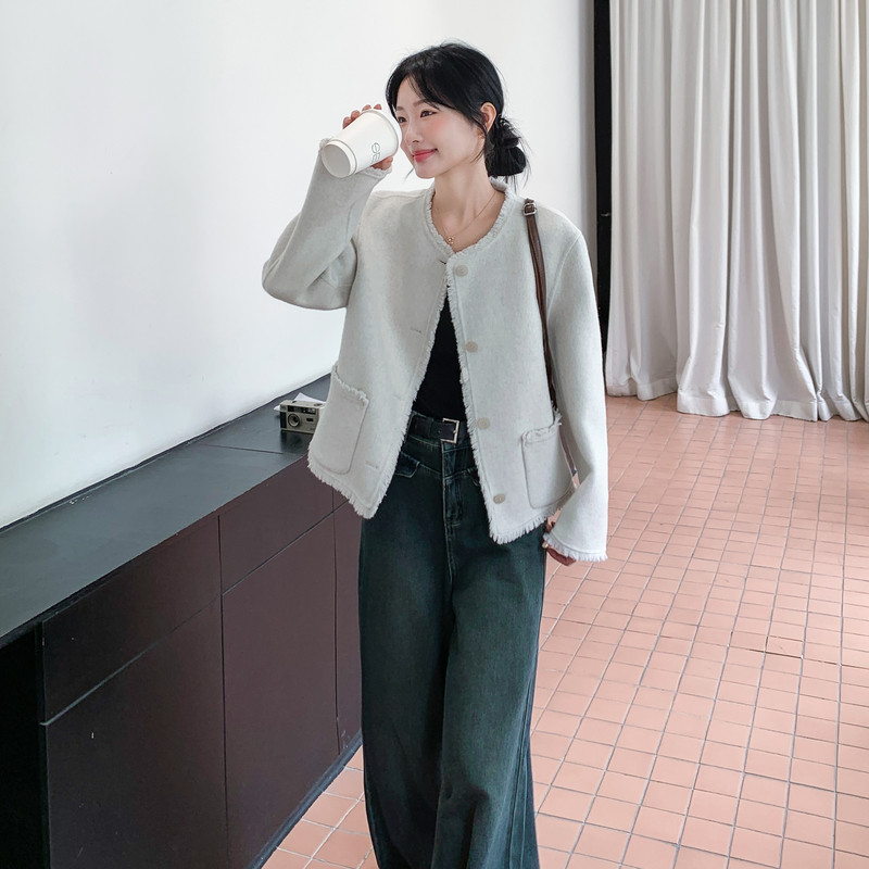 小香风双面羊绒大衣女短款2025秋冬新款韩版宽松显瘦羊毛呢外套,女装毛呢外套,2D008