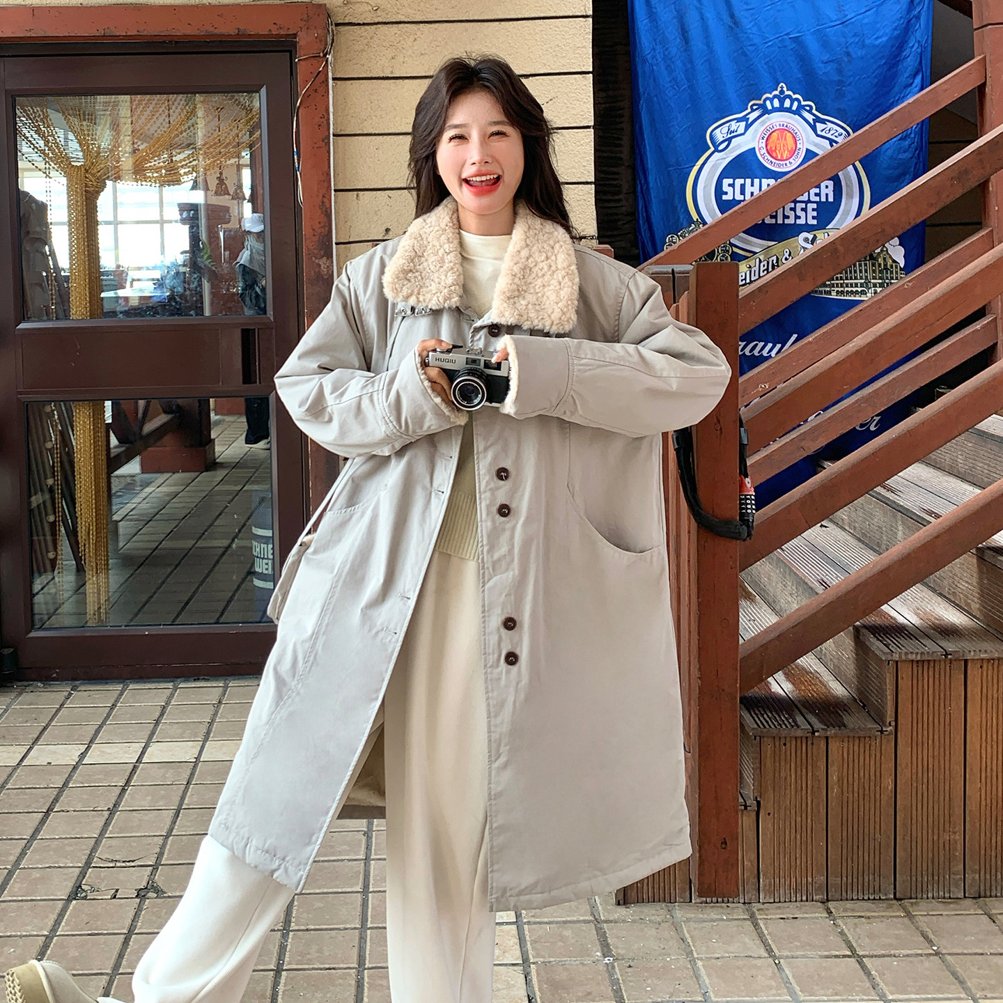 韩版羊羔毛工装棉衣派克服女2025冬季新款中长款棉服加厚外套棉袄,女装棉衣/棉服,2C306