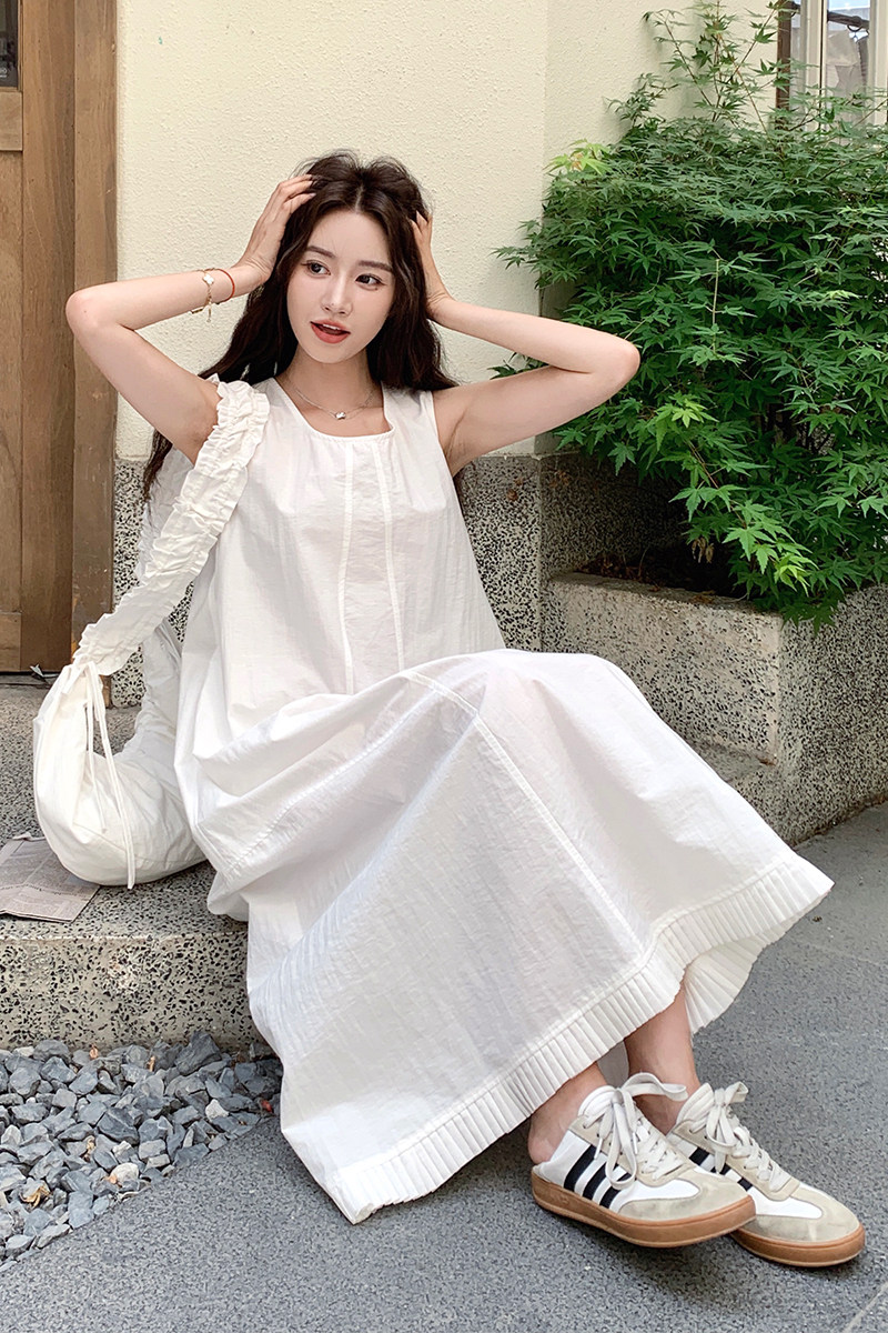 清纯系白色无袖连衣裙女夏2025新款今年流行超火巨好看背心裙爆款,女装连衣裙,1D066-1