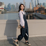 俏皮小个子减龄牛仔背带裤套装女2025春秋新款休闲显瘦上衣两件套，女装套装/套裙，2C098