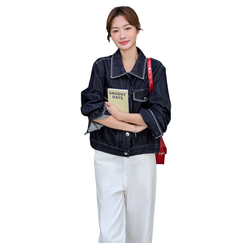 巨好看明线短款牛仔外套女春秋季2025新款小个子今年流行夹克上衣,女装短外套,安在秀