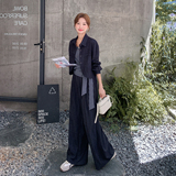 盐甜系复古牛仔三件套女2025秋季新款超好看短外套格子吊带阔腿裤，女装套装/套裙，2C126