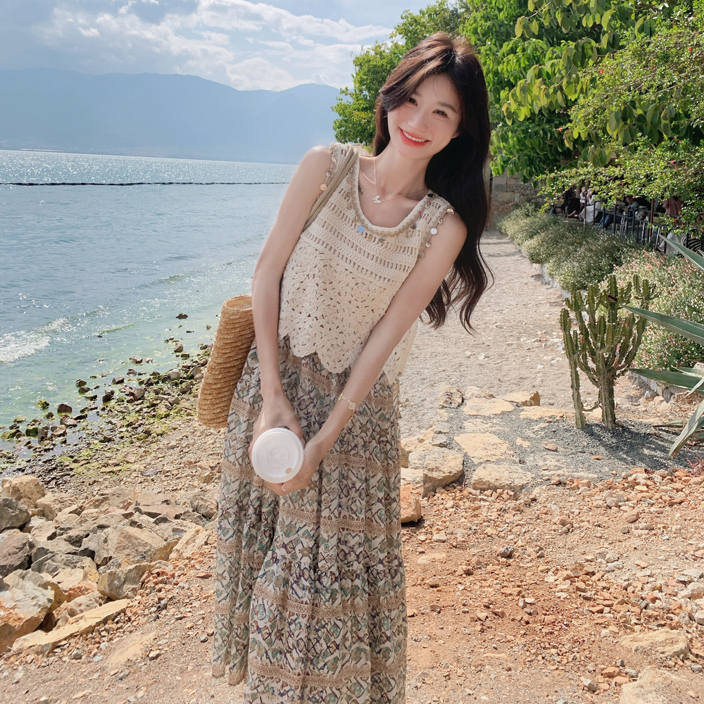 超好数据夏季镂空上衣+碎花吊带连衣裙2C259-6610-P135-K198,女装套装/套裙,2C259