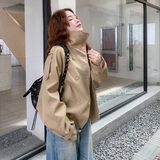 时髦酷飒风高级感风衣外套女2025秋季日系双排扣百搭立领短款上衣，女装风衣，2C086