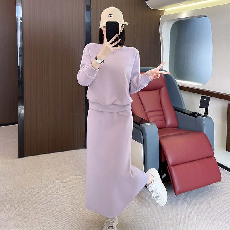 女秋季新款洋气圆领上衣半身裙两件套,女装套装/套裙,2C310
