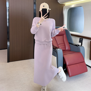 女秋季新款洋气圆领上衣半身裙两件套图片