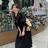 现货2025秋新款海军领黑色收腰显瘦连衣裙2C206-L12-P135-K188，女装连衣裙，2C206