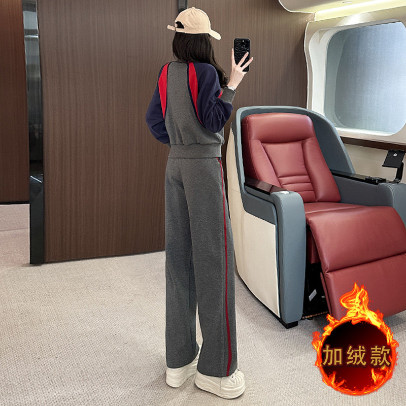 女秋冬新款撞色卫衣阔腿裤两件套,女装套装/套裙,2C310