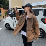 美拉德棕色麂皮绒厚外套女2025新款冬季高级感皮毛一体羊羔毛爆款，女装皮草，2C025