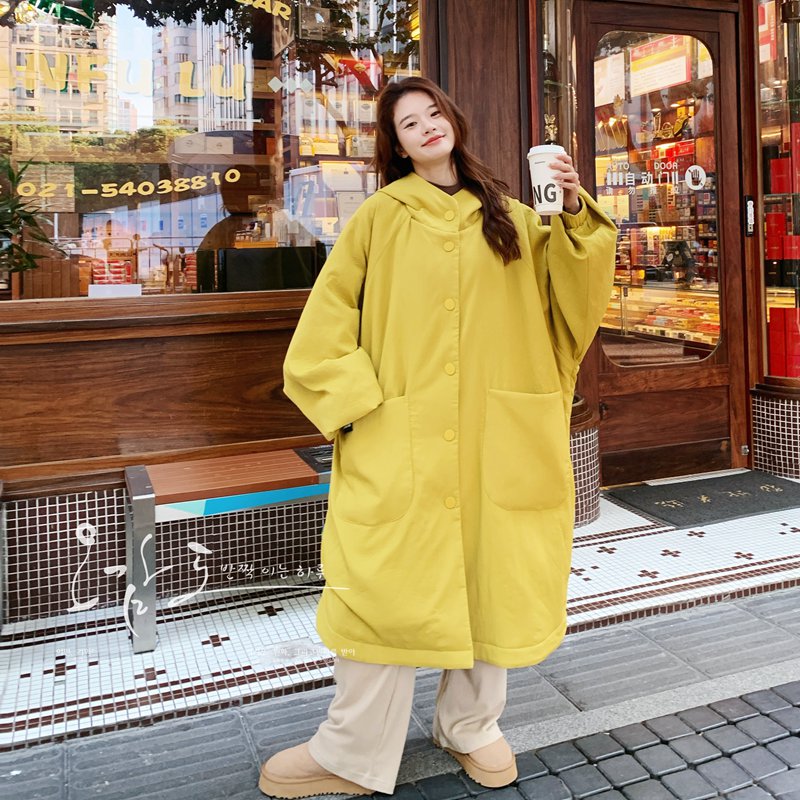 黄色韩系巫师帽羽绒服女冬季2024新款长款90白鸭绒宽松显瘦外套,女装羽绒服,2C137