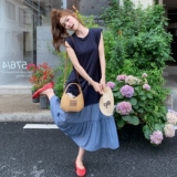 休闲撞色拼接无袖背心连衣裙女夏2025新款长裙独特法式甜美巨好看，女装连衣裙，2C166