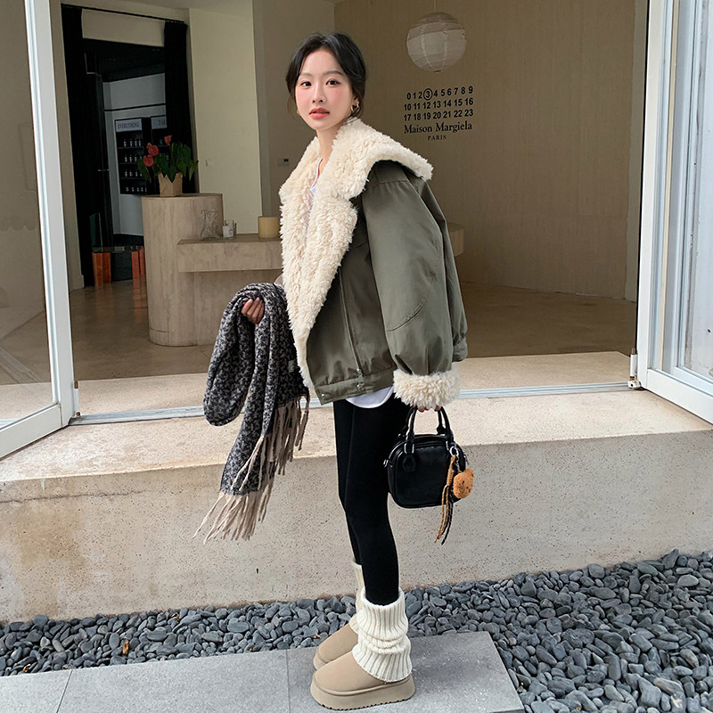 现货羊卷毛拼接派克服外套加厚羽绒服内胆5836-P235-K348,女装羽绒服,2C159