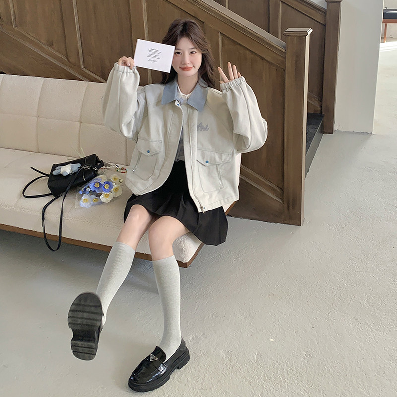 美式拼接牛仔外套女2025春季新款小众设计感韩系时尚复古休闲夹克,女装短外套,2C166