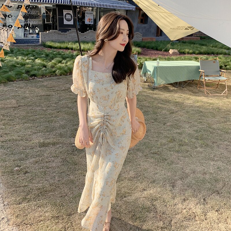 夏装新款抽皱碎花连衣裙057-5799-P105K168,女装连衣裙,2B080
