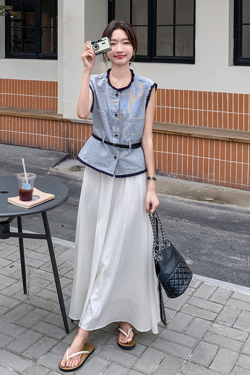 轻熟御姐穿搭小香风马甲套装裙女春夏2025超火气质半身长裙两件套,女装套装/套裙,2C159