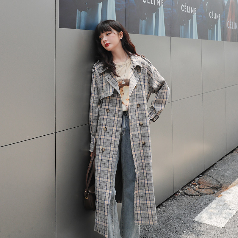 春装灰色格子风衣外套20076-P135K219,女装风衣,2B080
