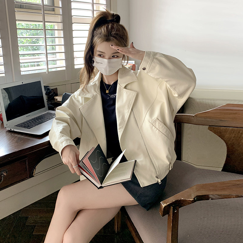 高级感白色短款皮衣外套女春秋2025超火好看美式酷飒风机车服夹克,女装皮衣,2C032