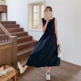 黑色轻熟风工装无袖连衣裙女2025夏季新款高级感收腰系带及踝长裙，女装连衣裙，2C212