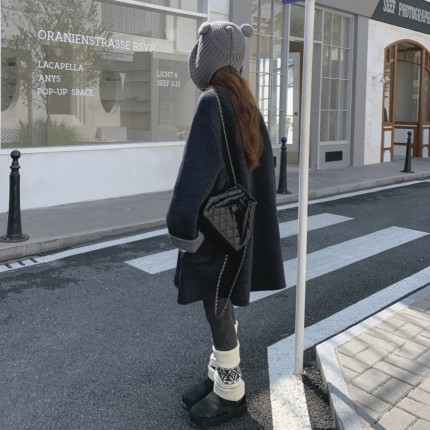 【现货】针织帽双面尼大衣D207P265K378,女装毛呢外套,2D008