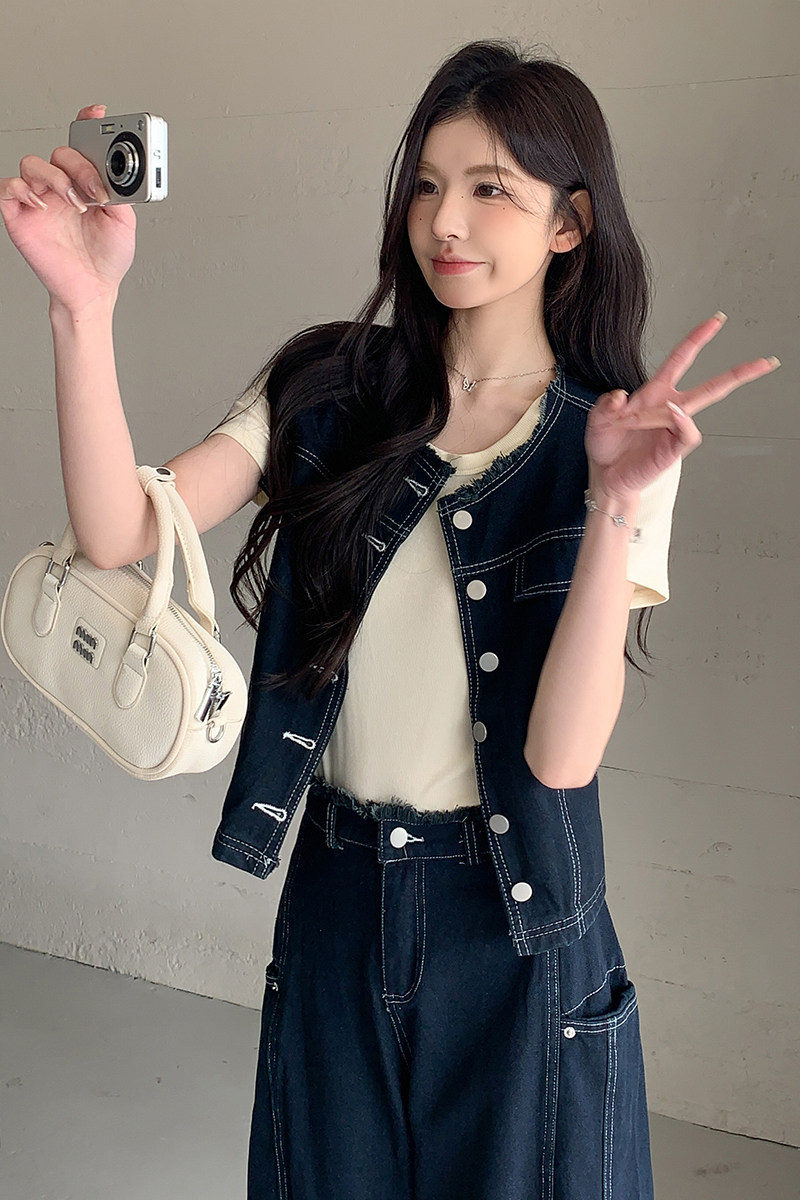 超好看无袖牛仔上衣+阔腿裤两件套2C275-5517-P175-K248,女装套装/套裙,2C275