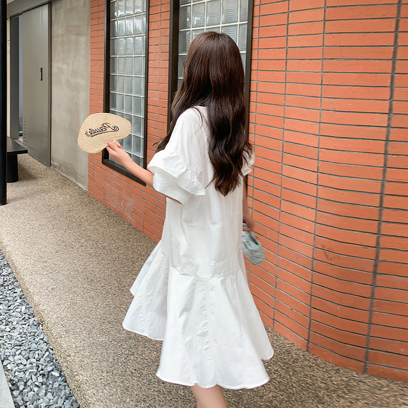 气质连衣裙中长裙时尚裙子甜美荷叶袖挂脖式套头裙,女装连衣裙,2C113