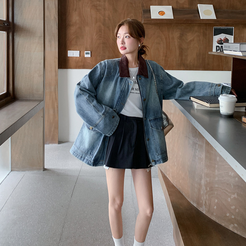 新款现货领撞色麂皮牛仔外套2C277-5809-P160-K258,女装风衣,2C277