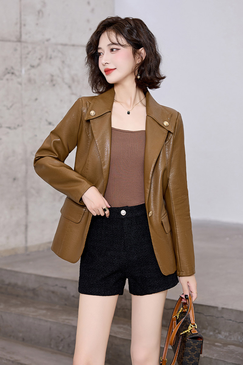 吾爱衣8617款西装皮衣外套女短款韩版修身显瘦设计感夹克上衣,女装皮衣,吾爱衣
