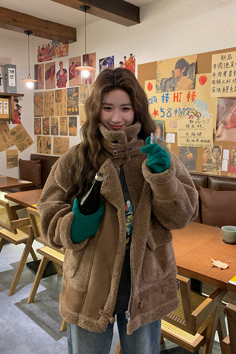 美拉德皮毛一体羊羔毛外套加厚保暖机车服2379P205控298,女装棉衣/棉服,2C029