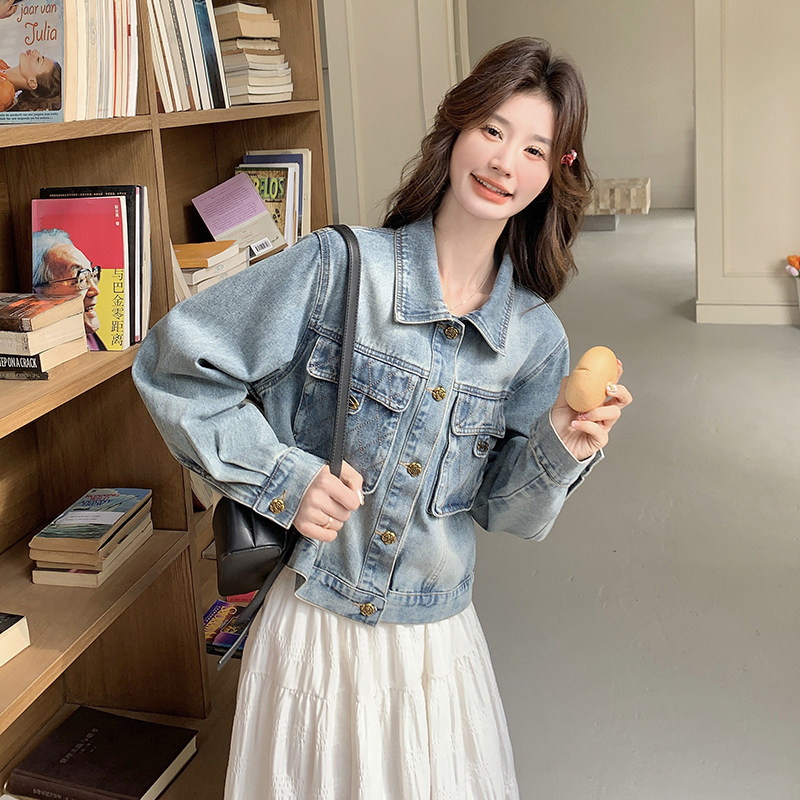 提花小香风牛仔外套女春秋2025新款美式减龄小个子短款爆款上衣,女装短外套,2C013