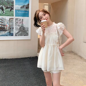 甜美法式飞飞袖短裤两件套女夏季网红炸街爆款小个子减龄天丝套装图片