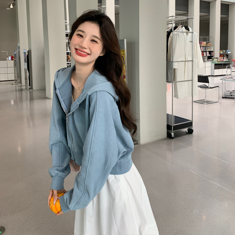 春款大货已出8807蓝色春季短外套连帽开衫女p125k175,女装短外套,2D143