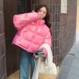 韩版简约立领亮面棉服女2025年冬季新款小个子超好看加厚保暖外套，女装棉衣/棉服，2D148