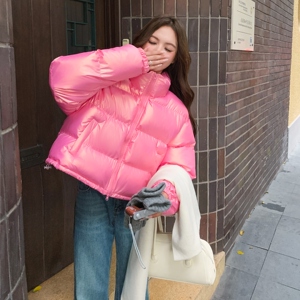 韩版简约立领亮面棉服女2025年冬季新款小个子超好看加厚保暖外套图片