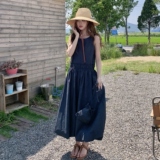 高级感藏青色无袖连衣裙女夏2025新款超火设计感绝美气质长裙流行，女装连衣裙，2C109