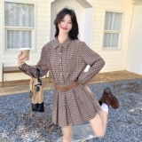 学院风格子衬衫套装女2025秋季新款韩系小个子气质减龄短裙两件套，女装套装/套裙，2C012