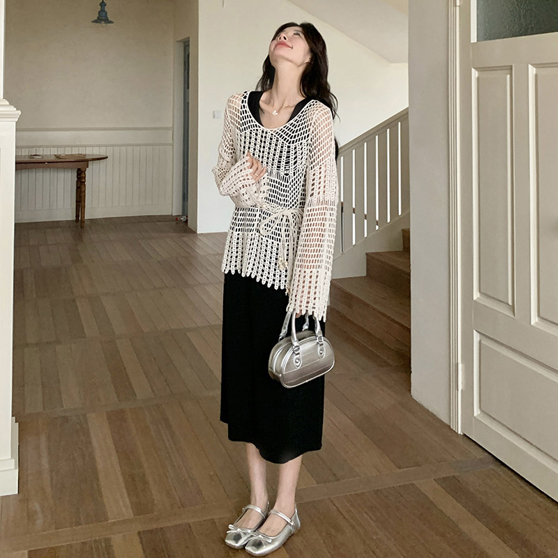 法式度假风一整套穿搭女春夏2025年新款减龄吊带裙叠穿罩衫两件套,女装套装/套裙,2C177