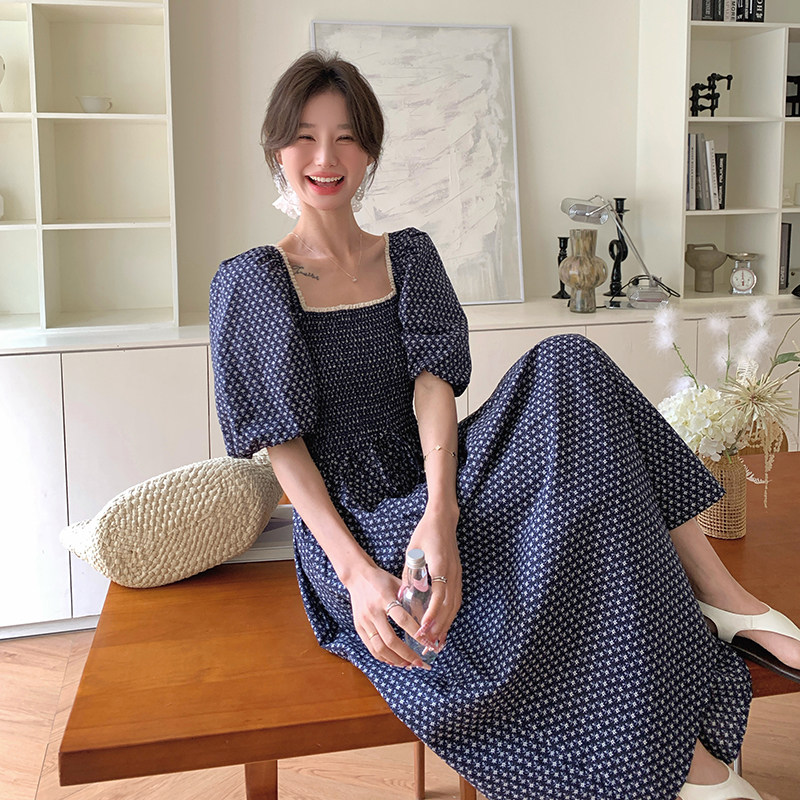 【现货】韩版俏皮减龄方领收腰显瘦碎花连衣裙5035P115K178,女装连衣裙,2C166