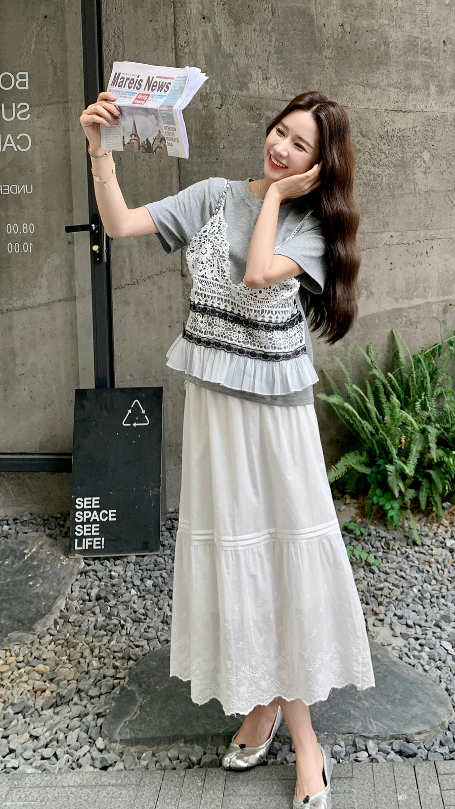 蕾丝拼接T恤半身裙套装女夏2025新款夏日绝美韩里韩气两件套爆款,女装套装/套裙,2D148