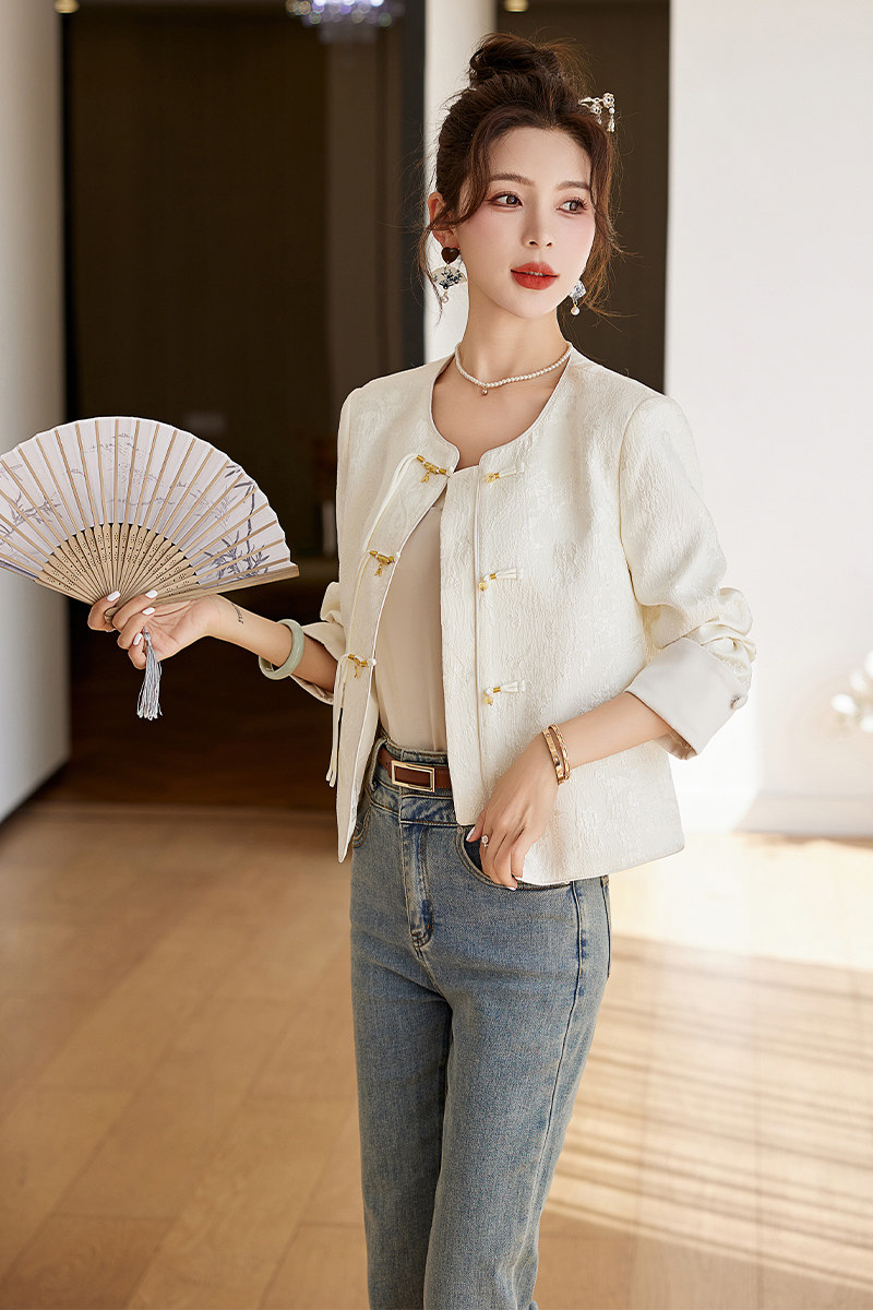 2025春季新款轻中式上衣g风高级感外套唐装女装g风年圆领高端,女装短外套,奕可儿