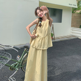 法式减龄盐系背心上衣套装女2025夏季新款显瘦高腰半身长裙两件套，女装套装/套裙，2C159