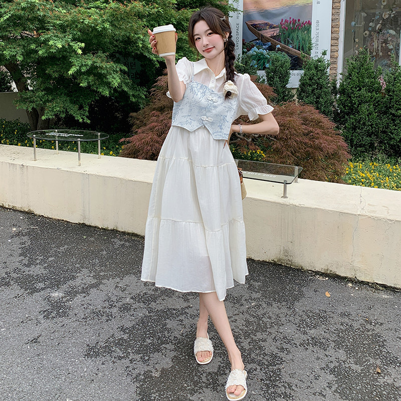 现货2025夏新款韩系提花马甲两件套连衣裙2C057-103-P135-K188图片