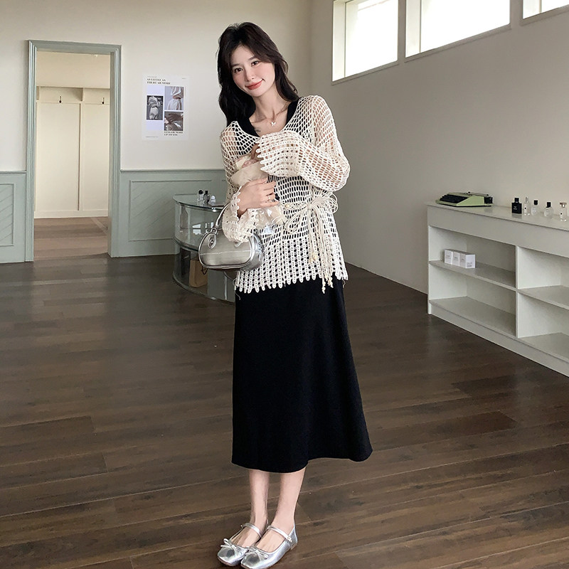法式度假风一整套穿搭女春夏2025年新款减龄吊带裙叠穿罩衫两件套,女装套装/套裙,2C177