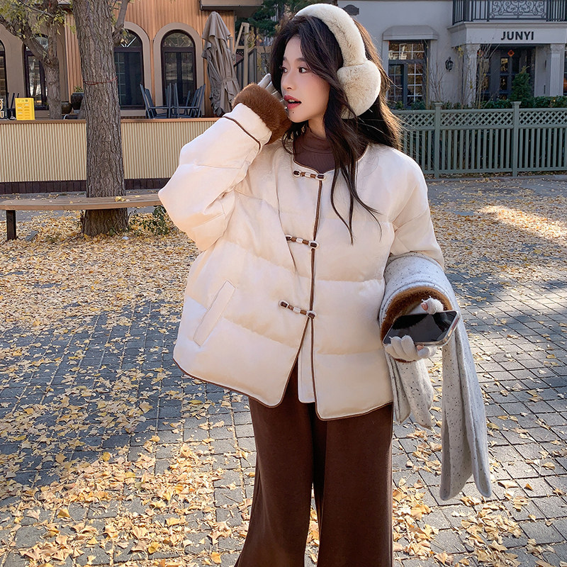 设计感小众新中式国风羽绒服女冬2024新款超好看短款白鸭绒厚外套图片