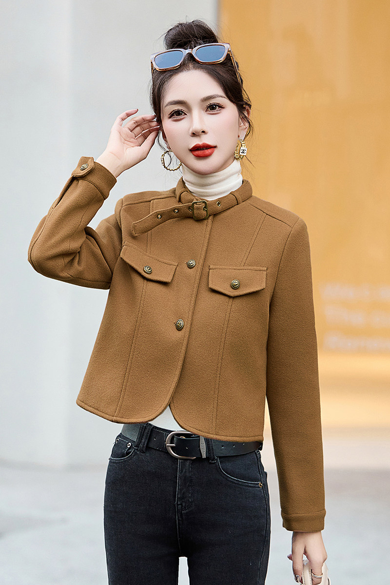洋气立领毛呢外套女短款2024秋季新款小个子修身显高显瘦呢子上衣,女装毛呢外套,吾爱衣