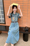 【上新现货】1C128-6673-风刺绣牛仔连衣裙P125-K178配腰带，女装连衣裙，2D148