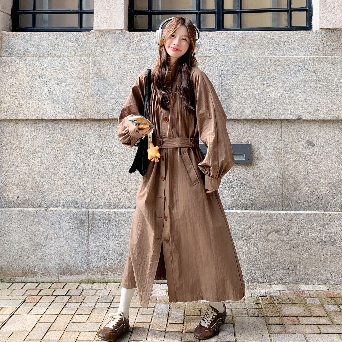 高级感咖色风衣外套女春秋2025新款显瘦流行爆款英伦风中长款大衣,女装风衣,2C271