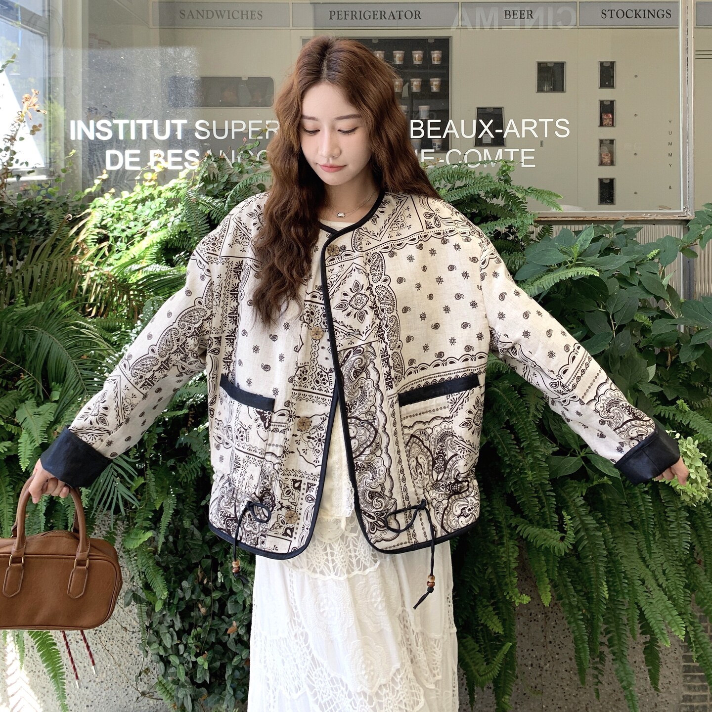 碎花拼接两面穿皮衣外套女春秋2025新款小个子流行爆款韩系夹克,女装皮衣,2C307