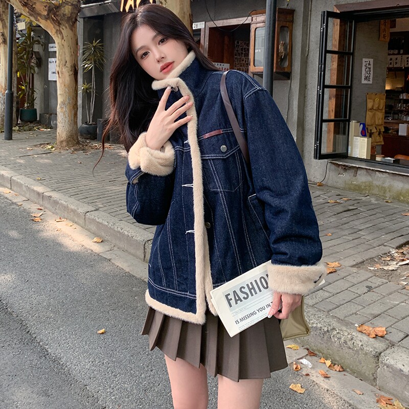 【新品】现货 牛仔派克服毛毛内胆加厚外套8653款P185控268图片