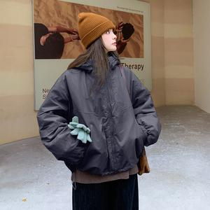 黑色连帽工装90白鸭绒羽绒服女冬季2025新款短款小个子派克服图片
