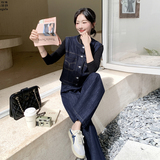 港风时尚设计感牛仔套装女2025秋季新款休闲宽松外套阔腿裤两件套，女装套装/套裙，2D013